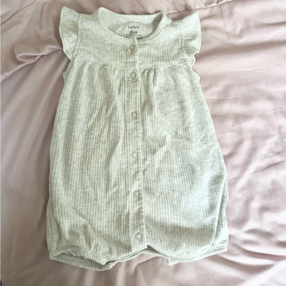 Light Gray Ribbed Baby Romper with Ruffle Collar